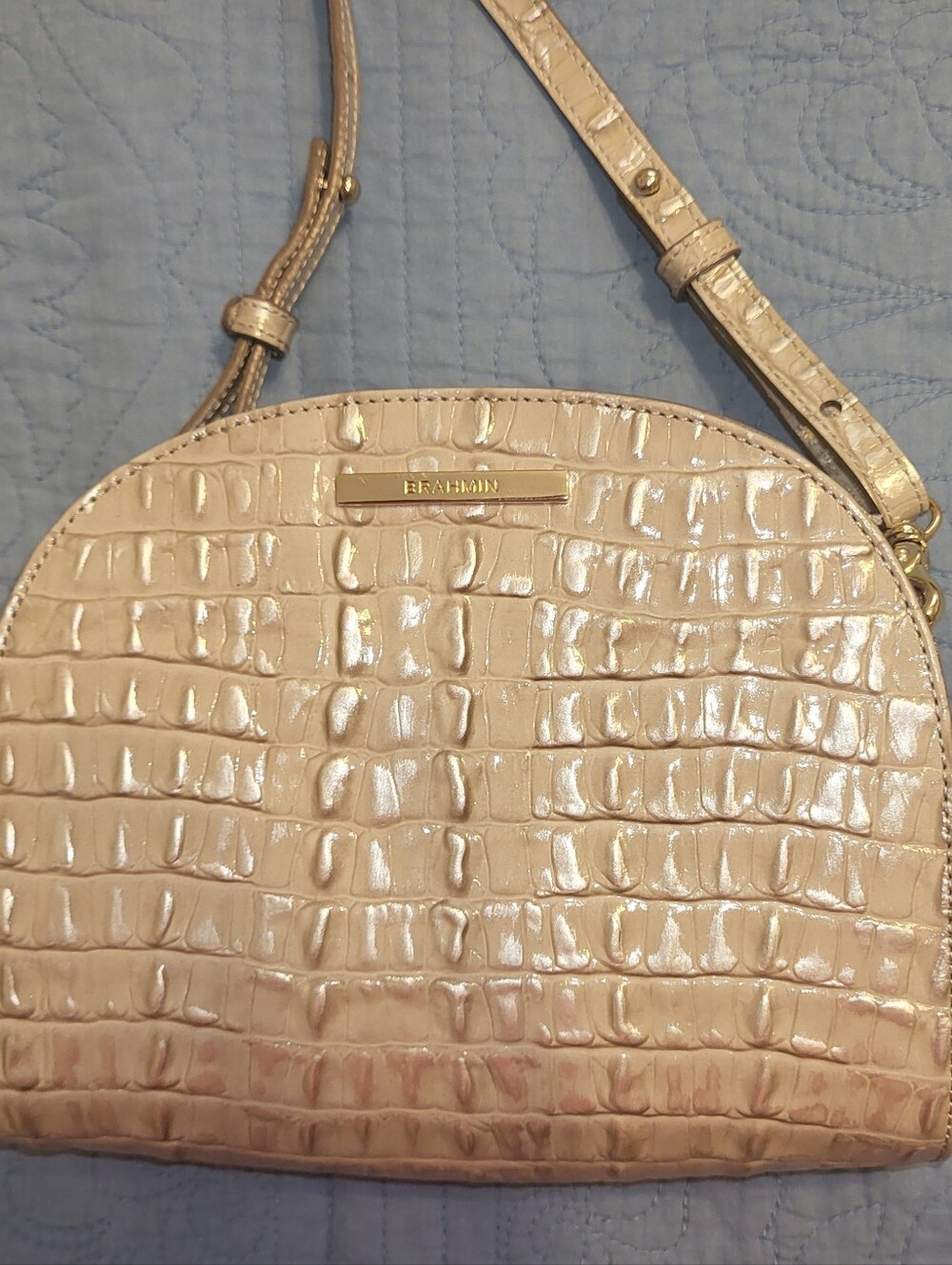 Brahmin LEAH Faux-Croc Dome Crossbody Bag in Creamy BEIGE